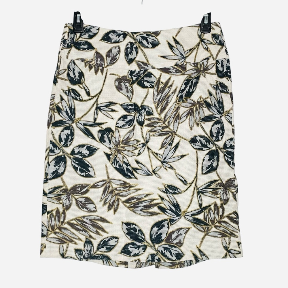 J Crew: Textured Gold Foil Leaf Pencil Skirt, Size 8, Style C4745 Palm Tropical